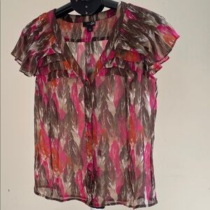 East 5th Feather Pattern Sheer Blouse - Pink and Brown